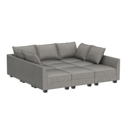 HONBAY Modular Sectional Sofa with Storage, Sleeper Sectional Sofa Modular Sectional Couch for Living Room, Grey