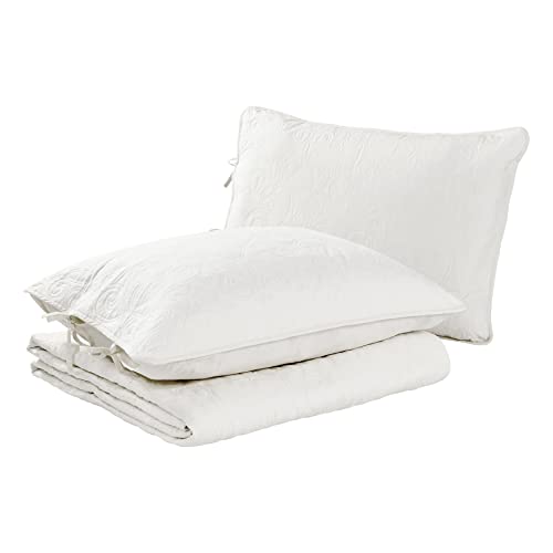 Laura Ashley Felicity Collection Quilt Set-100% Cotton, Reversible, All Season Bedding with Matching Sham(s), Pre-Washed for Added Softness, Twin, White Laura Ashley