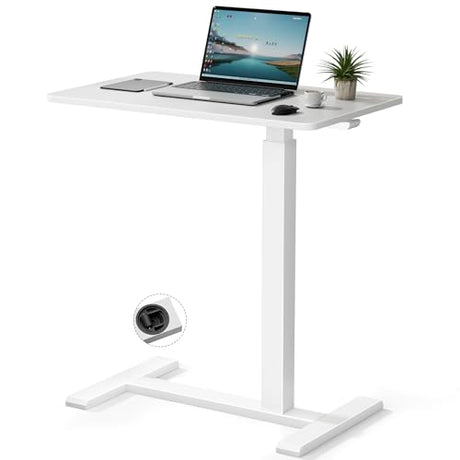 GallopFun Rolling Teacher Standing Desk with Hidden Wheels,Pneumatic Mobile Laptop Table Height Adjustable Small Sit Standing Desk for Home Office,White GallopFun