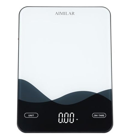 AIMILAR Digital Kitchen Scale 22lb/10kg USB-C Rechargeable, Tempered Glass Top Easy Clean, LED Touch Screen No Buttons, Auto Shut Off AIMILAR