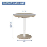 bilbil Round Pneumatic Adjustable Standing Desk, Space-Saving Circular Design with Locking Casters, Mobile Workstation for Home Office, Height-Adjustable Overbed Table, 31.5 Inch, Khaki Finish bilbil