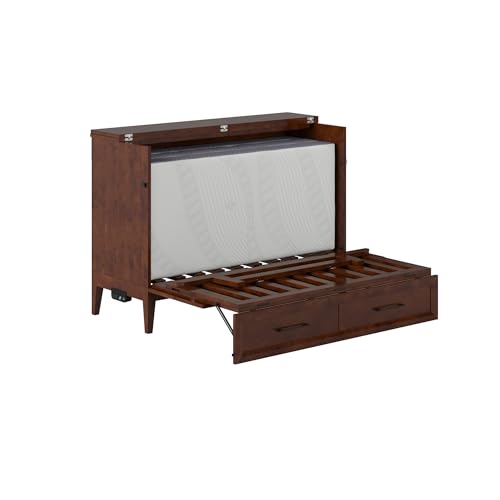 AFI, Santa Fe Full Murphy Bed Chest with 6" Mattress & Built-in USB Charger, Walnut AFI