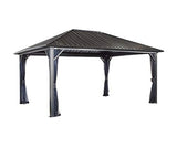 Sojag 12' x 16' Genova II Hardtop Gazebo Outdoor Weather-Resistant Aluminum Frame Shelter with Mosquito Net Black,Brown Sojag