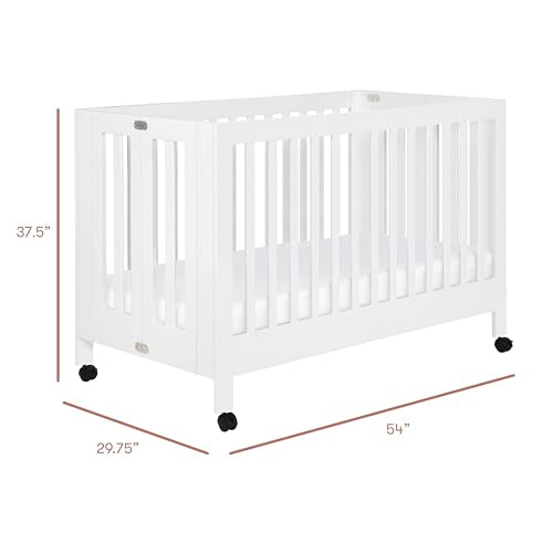 Babyletto Maki 2-in-1 Baby Crib Convertible to Toddler Bed - GREENGUARD Gold Certified Portable Folding Wood Crib w/ Toddler Conversion Kit - 4 Adjustable Heights, Easy to Assemble - White