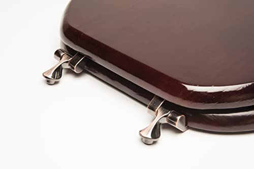 Bath Décor 5Q1E2-16OB Solid Oak Traditional Design Toilet Seat with Solid Metal Hinges, Elongated, Mahogany with Oil Rubbed Bronze Bath Décor