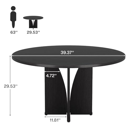 Tribesigns 39" Round Conference Table for 4, Modern Round Meeting Table with Sturdy Base, Small Compact Conference Room Tables for Office, Training, or Negotiation (Black) Tribesigns