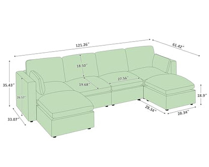 VANOMi 121" Modular Sectional Sofa, Convertible U Shaped Sofa Couch Modular Sectional with Ottoman, 6-seat Sectional Sofas for Lving Room Small Apartment