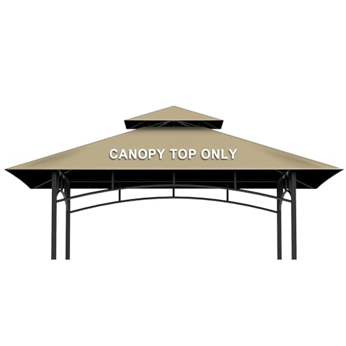 5' x 8' Grill Gazebo Replacement Canopy Roof Only,Waterproof Double Tiered Shelter Cover,Outdoor BBQ Gazebo Canopy Top Fit for Gazebo Model L-GG001PST-F (Khaki) Iheqard
