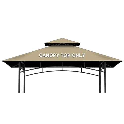 5' x 8' Grill Gazebo Replacement Canopy Roof Only,Waterproof Double Tiered Shelter Cover,Outdoor BBQ Gazebo Canopy Top Fit for Gazebo Model L-GG001PST-F (Khaki) - WoodArtSupply