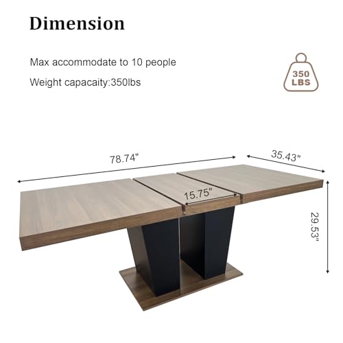 Aimerive Modern Extendable Dining Table Set for 6-10 People 78" Large Rectangle Dining Table for Dining Room with Black Double Sturdy Pedestal Base,Black Aimerive