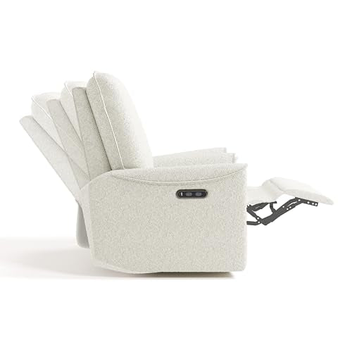 Storkcraft Santos Deluxe Power Recliner Swivel Glider, Premium Electronic Nursery Rocking Chair, Oeko-TEX 100 Certified, Includes Dual-USB Charging Port with USB-A & USB-C – (Ivory Boucle)
