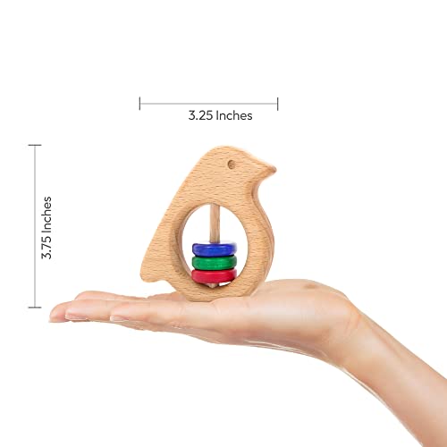 Personalized Wooden Baby Rattle Teether Gift with Baby Name Engraved – A Perfect Keepsake - Infant and Newborn Toys – Baby Girl or Boy Rattle and Teething Toy – Bird Primary Color Ethan Walker
