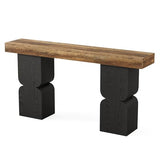 63-Inch Console Table, Heavy-Duty Look, Behind Couch Sofa Table, Color Blocking Design, Bold Structural Presence, Modern Entryway Furniture for Living Room, Hallway, Foyer, Brown + Black LITTLE TREE