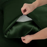 NSGZ 3 Pcs Satin Fitted Sheet and Pillowcase Set, Full Silky Bottom Bedsheet Fit up to 15 Inch Deep Pocket Mattress, Dark Green Soft Satin Bedding Includes 1 Fitted Sheet and 2 Pillowcases NSGZ