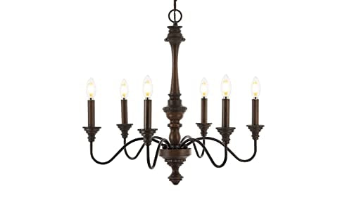 JONATHAN Y JYL1320A Oakley 25" 6-Light Midcentury Farmhouse Iron LED Chandelier Rustic Traditional Dining Room Living Room Kitchen Island Foyer, Wood Finished/Oil Rubbed Bronze - WoodArtSupply