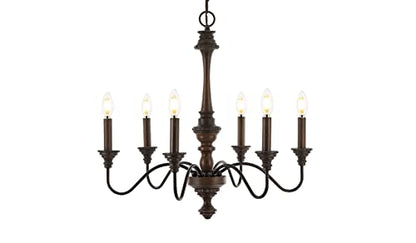 JONATHAN Y JYL1320A Oakley 25" 6-Light Midcentury Farmhouse Iron LED Chandelier Rustic Traditional Dining Room Living Room Kitchen Island Foyer, Wood Finished/Oil Rubbed Bronze - WoodArtSupply