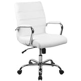 Flash Furniture Whitney Mid-Back Swivel LeatherSoft Desk Chair with Padded Seat and Armrests, Adjustable Height Padded Office Chair, White/Chrome Flash Furniture