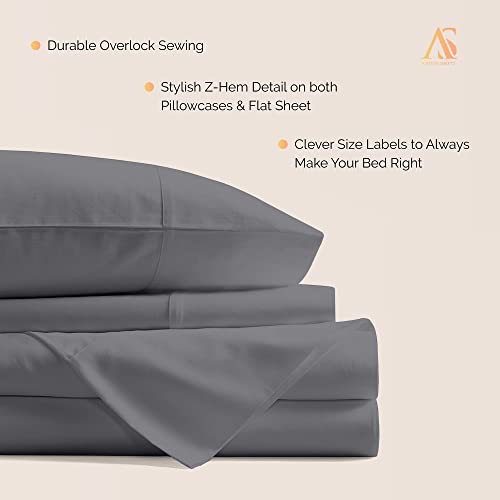 Ashton Sheets 100% Egyptian Cotton Sheets Twin Size - 3 PC 800 High Thread Count Egyptian Cotton Twin Size Bed Sheets Set (Dark Grey), Soft, Cooling, 16" Deep Pocket Sateen Weave Luxury Hotel Bedsheet Ashton Sheets