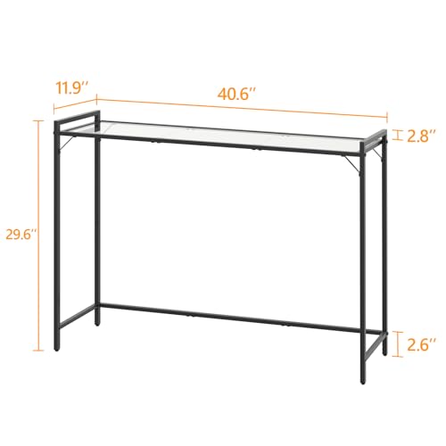 Livofloral 40.6" Tempered Glass Console Table for Entryway, Narrow Console Tables with Storage, Hallway Table for Entryway, Living Room, Black Sofa Tables Behind Couch, Modern Style, Easy Assemble Livofloral