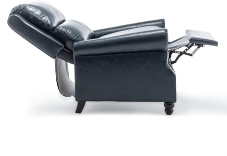 Pushback Recliner Chair, Faux Leather Wingback Recliner Chair, Upholstered Armchair Push Back Recliner with Wood Legs, Rivet Trim Single Sofa Accent Chair for Living Room, Bedroom, Navy Qatiby