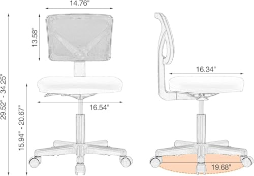 Sweetcrispy Small Office Chair, Ergonomic Low-Back Mesh Rolling Work Swivel Chairs with Wheels, Armless Comfortable Seat Lumbar Support for Home, Bedroom, Study, Student, Adults,Classic Orange Sweetcrispy
