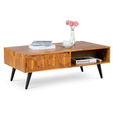 Bme Georgina Solid Wood Coffee Tables for Living Room, Coffee Table Mid Century Modern with 2 Symmetrical Storage Drawers & Geometric Details, Fully Bme