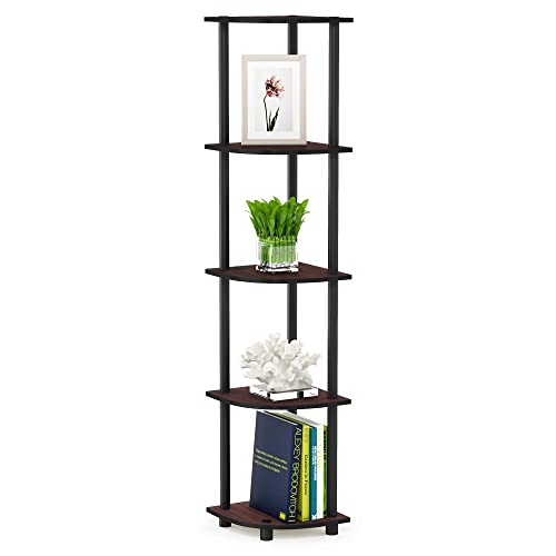 Furinno Turn-N-Tube 5 Tier Corner Display Rack Multipurpose Shelving Unit, 1-Pack, Dark Cherry/Black - WoodArtSupply