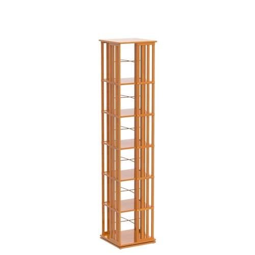 MoNiBloom 360° Rotating Tall Bamboo Bookshelf - 6-Tier Corner Storage Organizer for Home and Office, Brown - WoodArtSupply