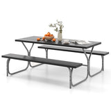 Giantex Picnic Table 6FT for 8 Person, Outdoor Table Set w/ 2 Benches, All-Weather HDPE Rectangular Tabletop, Heavy Duty Metal Legs, Umbrella Hole, for Patio Yard Lawn Party (Black) Giantex