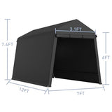 7X12 Ft Outdoor Portable Storage Shelter Shed with Rolled Up Zipper Doors & Vents, Heavy Duty Carport for Motorcycle Waterproof and Uv Resistant Anti-Snow Portable Garage Kit Tent, Black Hipicute