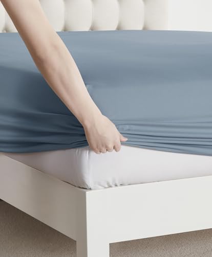 Clara Clark Bed Sheets, Premier 1800 Series Bed Sheet Set, Deep Pocket, Wrinkle, Fade, Stain Resistant, Luxury Soft Bedding Sheets & Pillowcases, Twin, Stone Blue Clara Clark