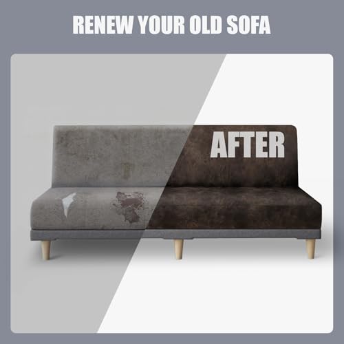 molasofa Leather Like Stretch Futon Slipcover Armless Futon Bed Sofa Cover Furniture Protector with Elastic Bottom, Soft and Washable Futon Cover for Sofa Bed Stay in Place（Larger，Dark Brown） molasofa