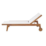 Christopher Knight Home Tristy Chaise Lounge Chair Outdoor, Acacia Wood Frame Sunbathing Pool Lounger, Adjustable Backrest Single Lounge Sofa, Patio Lounge Chaise for Poolside, White + Natural
