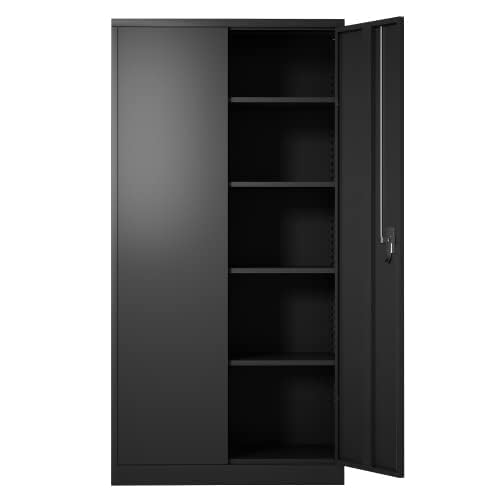 Waqiv 71" Metal Storage Cabinet with 5 Shelves, Steel Tall Large Space Office Locker with 2 Doors, Locking Tool Storage Cabinet for Home Office,Garage,Gym,Pantry,School Waqiv