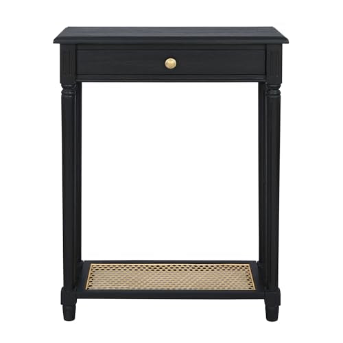 East at Main Lenora Console Table – 23.75” Narrow Entryway Table with Storage & Cane Shelf – Solid Wood Accent for Hallways, Foyers, and Small Spaces – French Country & Traditional Style (Black) East at Main
