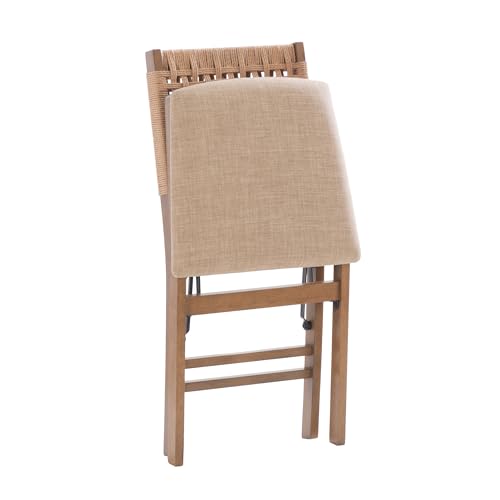 Linon Bennett Natural Folding Chair with Woven Rope Back and Linen Upholstered Seat Set of 2 - WoodArtSupply