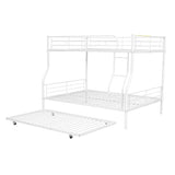 Bellemave Full XL Over Queen Metal Bunk Bed with Trundle, Bunk Bed Frame with Ladder and Safety Rails for Kids Triple Metal Bunk Can be Divided into Two beds, White Bellemave