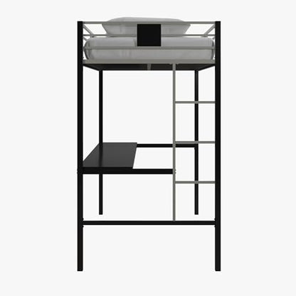 DHP Silver Twin Metal Loft Bunk Bed with Desk and Ladder, Ideal Space-Saving Design