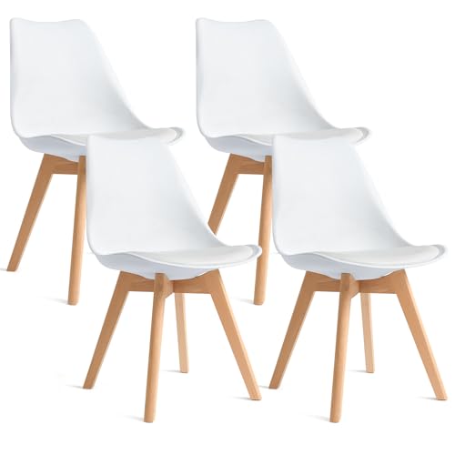 CangLong, White Modern Set, Shell Chair with Wood Legs for Kitchen, Dining, Living Room-Set of 4, Pack of 4 CangLong