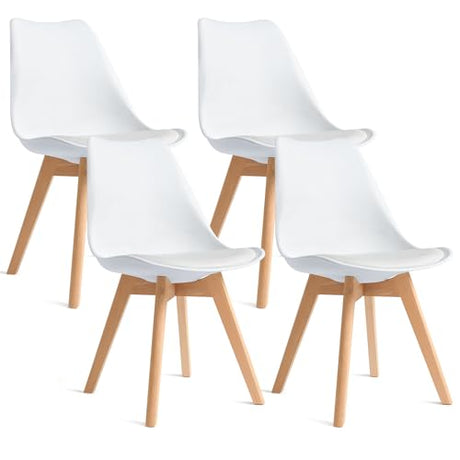 CangLong, White Modern Set, Shell Chair with Wood Legs for Kitchen, Dining, Living Room-Set of 4, Pack of 4 CangLong