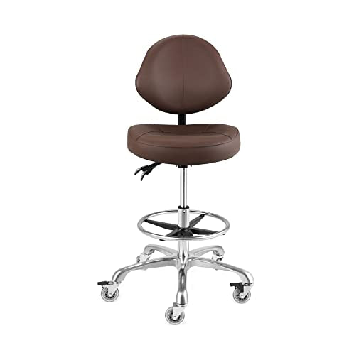 McDooFly Rolling Drafting Chair with Back Support - Tall Office Chair for Standing Desk Adjustable Foot Ring Swivel Rolling Stools for Workshop Art Studio Salon Shop Counter Home Office (Brown) McDooFly