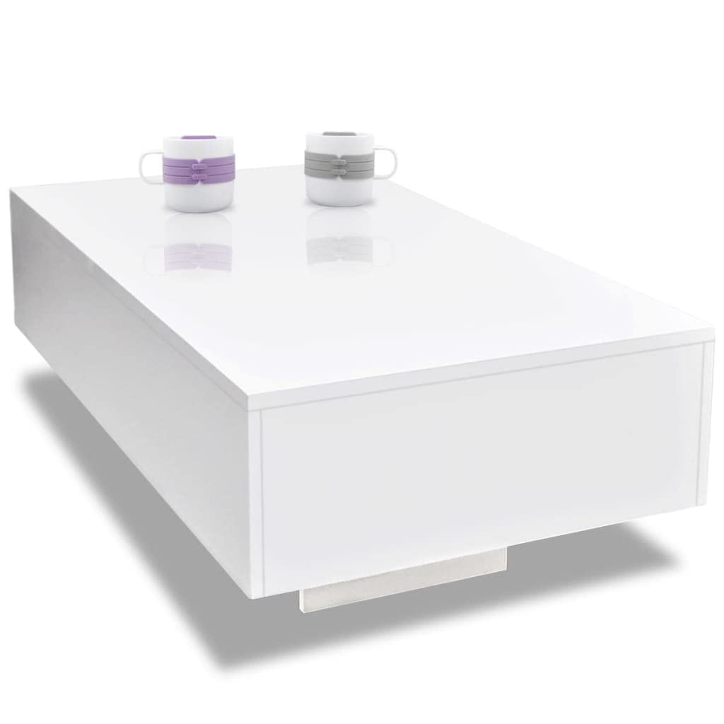 vidaXL Modern Coffee Table in High Gloss White - Rectangular Table for Living Room, Easy to Clean MDF, 33.5" x 21.7" x 12.2" vidaXL