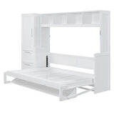 Harper & Bright Designs Queen Size Murphy Bed Wall Cabinet with Closet, Wood Space Saving Hidden Bed Frame Queen with Drawers, No Box Spring Needed, White Harper & Bright Designs