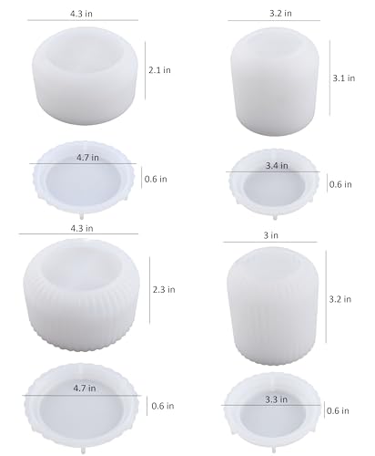 4pcs Cup Shape Candle Jar Silicone Mold with Lid, Handmade Storage Bowl Resin Mould, Flower Pot Vase Concrete, DIY Plaster Cast Cement Rings Jewelry Storage Box Mold XMOX