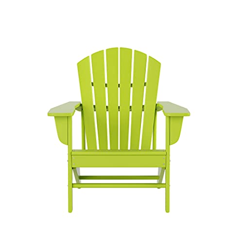 WestinTrends Dylan Adirondack Chair, All Weather Resistant Poly Lumber Outdoor Patio Chairs, Seashell Slat Curved Back, Widen Seat Armrest, Color Stay, Imitation Wood Texture, Lime Green WestinTrends