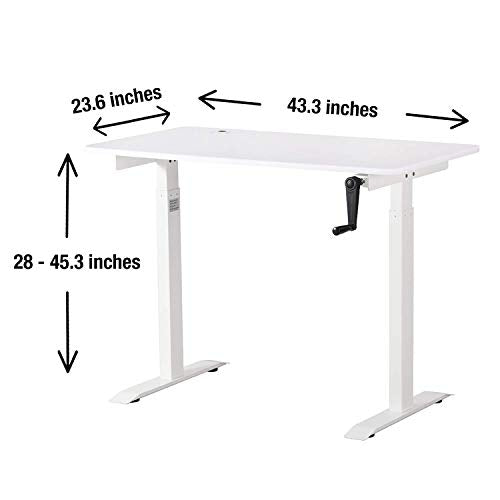 UNICOO Crank Adjustable Height Standing Desk, Adjustable Sit to Stand-up Home Office Desk, Computer Table, Portable Writing Desk (White Top/White Frame - NTCSET-01-WW) UNICOO