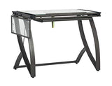 SD STUDIO DESIGNS Futura Luxe Drawing, Drafting, Craft Table with Drawer, 35" Wide Angle Adjustable Top and Side Shelf, Pewter Grey/Clear Glass SD STUDIO DESIGNS
