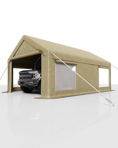 12X20 Ft Heavy Duty Carport Canopy, 240 Sq Ft Portable Garage with Roll-Up Doors & Windows, All-Steel Frame Shelter for Vehicles, Outdoor Storage & Events PeacefulHues