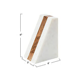 Main + Mesa Marble Geometric Bookends with Wood Inlay, White Main + Mesa