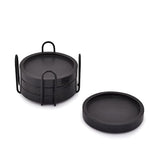 NIRMAN Wooden Coasters for Drinks Coffee Table, Round Drink Coasters with Holder for Tabletop Protection, Set of 4 (4" x 4" x 0.5") (Black) NIRMAN